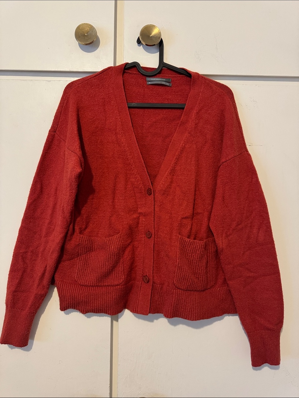 Anthropologie Red V-Neck Button Front Cardigan